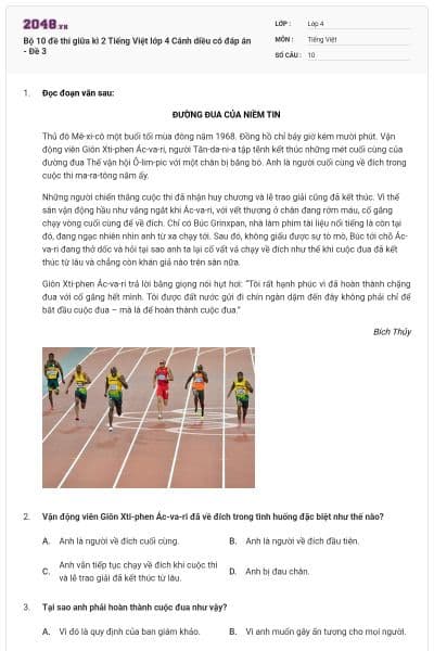 Bộ 10 đề thi giữa kì 2 Tiếng Việt lớp 4 Cánh diều có đáp án - Đề 3