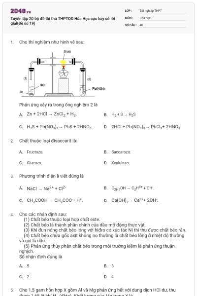 Tuyển tập 20 bộ đề thi thử THPTQG Hóa Học cực hay có lời giải(Đề số 19)
