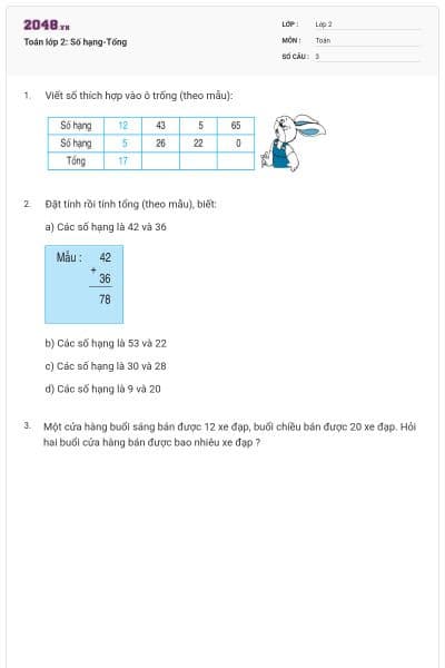 Toán lớp 2: Số hạng-Tổng