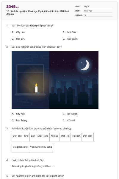 10 câu trắc nghiệm Khoa học lớp 4 Kết nối tri thức Bài 8 có đáp án