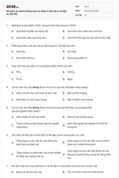 Đề kiểm tra định kì Khoa học tự nhiên 9 Chủ đề 6 có đáp án (Đề 90)