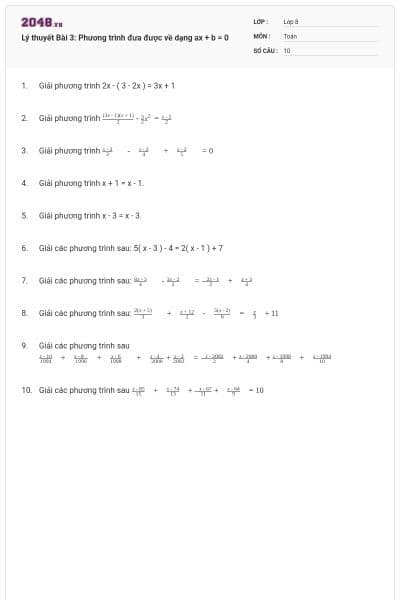 Lý thuyết Bài 3: Phương trình đưa được về dạng ax + b = 0