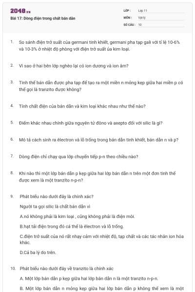 Bài 17: Dòng điện trong chất bán dẫn