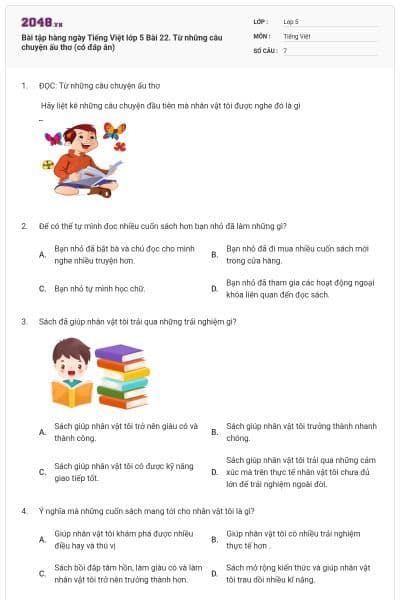Bài tập hàng ngày Tiếng Việt lớp 5 Bài 22. Từ những câu chuyện ấu thơ (có đáp án)