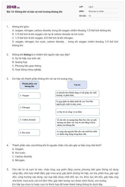 Bài 10: Không khí và bảo vệ môi trường không khí
