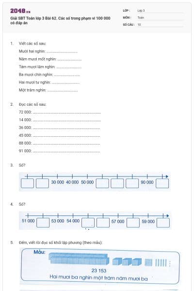 Giải SBT Toán lớp 3 Bài 62. Các số trong phạm vi 100 000 có đáp án