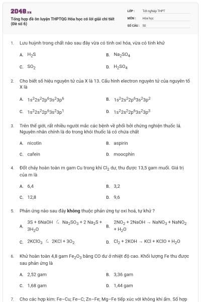 Tổng hợp đề ôn luyện THPTQG Hóa học có lời giải chi tiết (Đề số 6)