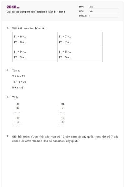 Giải bài tập Cùng em học Toán lớp 2 Tuần 11 - Tiết 1