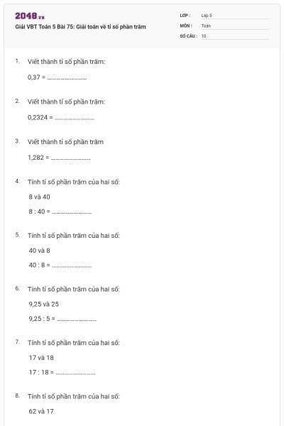 Giải VBT Toán 5 Bài 75: Giải toán về tỉ số phần trăm