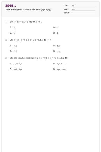 3 câu Trắc nghiệm Tỉ lệ thức có đáp án (Vận dụng)