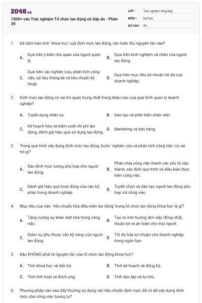 1000+ câu Trắc nghiệm Tổ chức lao động có đáp án - Phần 39