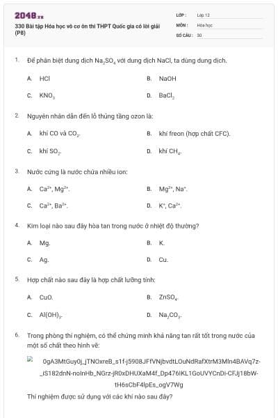 330 Bài tập Hóa học vô cơ ôn thi THPT Quốc gia có lời giải (P8)
