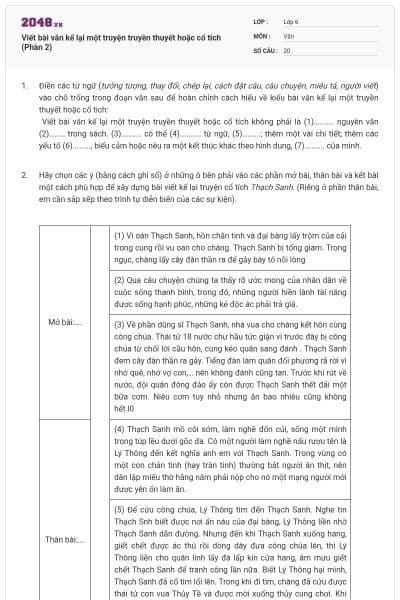 Viết bài văn kể lại một truyện truyền thuyết hoặc cổ tích (Phần 2)