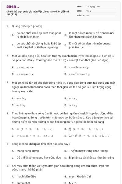 Đề thi thử thpt quốc gia môn Vật Lí cực hay có lời giải chi tiết (P19)