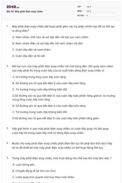 Bài 34: Máy phát điện xoay chiều