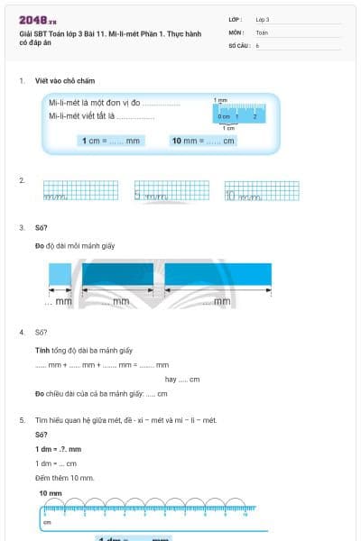 Giải SBT Toán lớp 3 Bài 11. Mi-li-mét Phần 1. Thực hành có đáp án