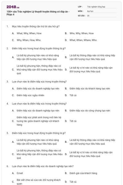 100+ câu Trắc nghiệm Lý thuyết truyền thông có đáp án - Phần 4
