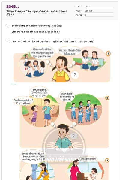 Bài tập Khám phá điểm mạnh, điểm yếu của bản thân có đáp án