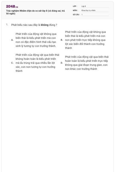 Trắc nghiệm Nhiễm điện do co xát lớp 8 (có đúng sai, trả lời ngắn)