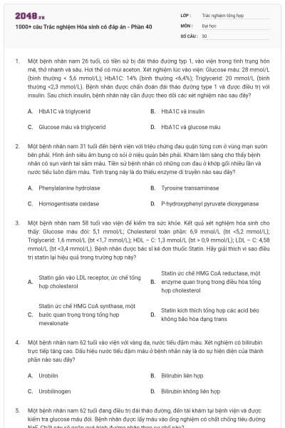 1000+ câu Trắc nghiệm Hóa sinh có đáp án - Phần 40