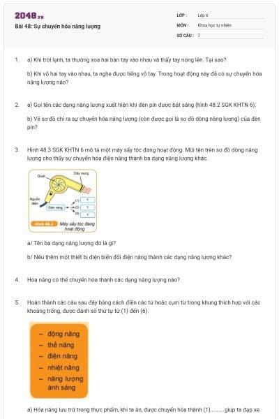 Bài 48: Sự chuyển hóa năng lượng