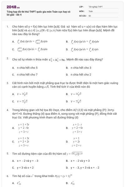 Tổng hợp đề thi thử THPT quốc gia môn Toán cực hay có lời giải - Đề 4