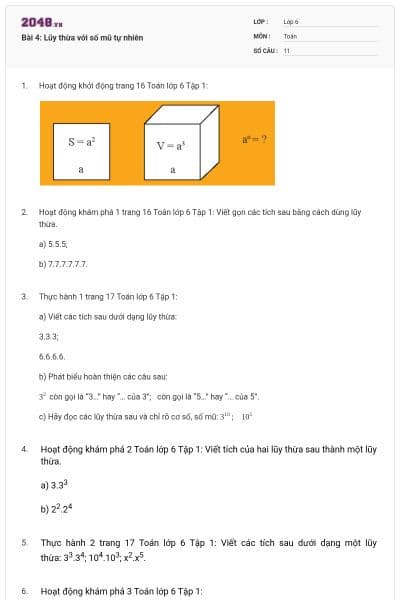 Bài 4: Lũy thừa với số mũ tự nhiên