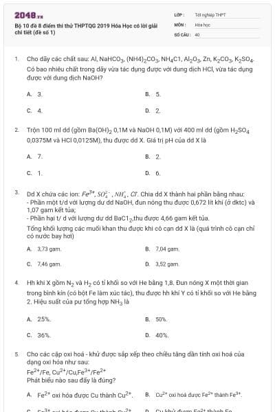 Bộ 10 đề 8 điểm thi thử THPTQG 2019 Hóa Học có lời giải chi tiết (đề số 1)