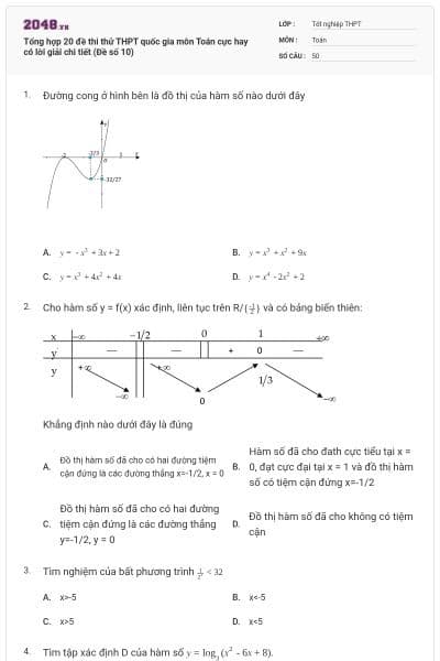 Tổng hợp 20 đề thi thử THPT quốc gia môn Toán cực hay có lời giải chi tiết (Đề số 10)