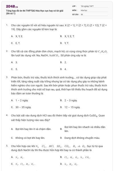 Tổng hợp đề ôn thi THPTQG Hóa Học cực hay có lời giải (Đề số 1)