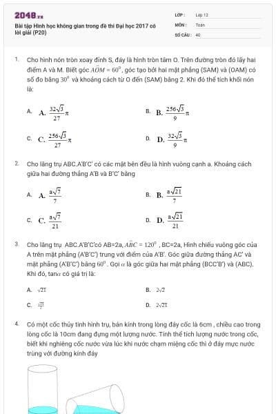Bài tập Hình học không gian trong đề thi Đại học 2017 có lời giải (P20)