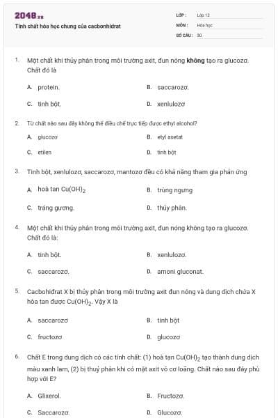 Tính chất hóa học chung của cacbonhidrat