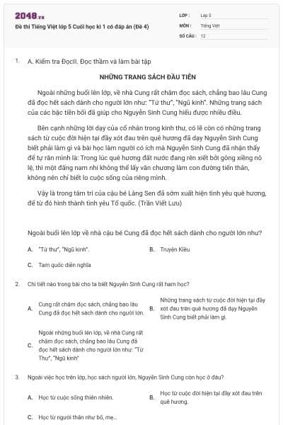Đề thi Tiếng Việt lớp 5 Cuối học kì 1 có đáp án (Đề 4)