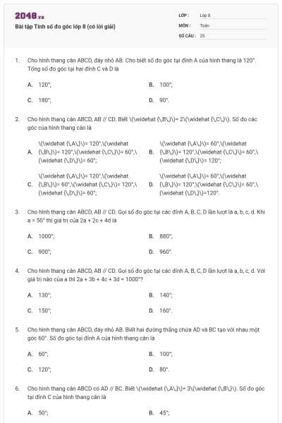 Bài tập Tính số đo góc lớp 8 (có lời giải)