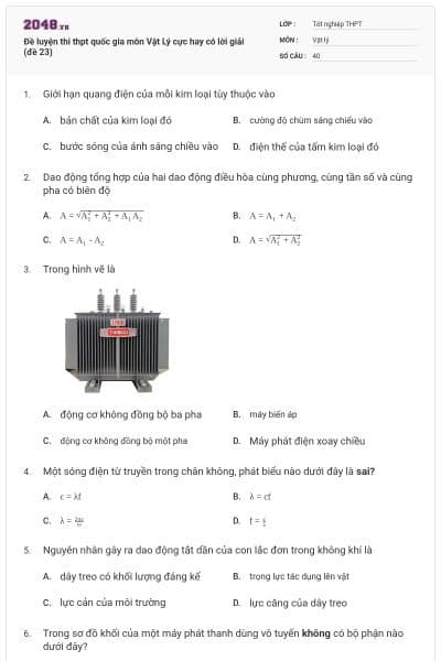 Đề luyện thi thpt quốc gia môn Vật Lý cực hay có lời giải (đề 23)