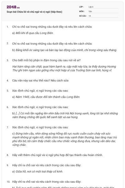 Soạn bài Chữa lỗi về chủ ngữ và vị ngữ (tiếp theo)