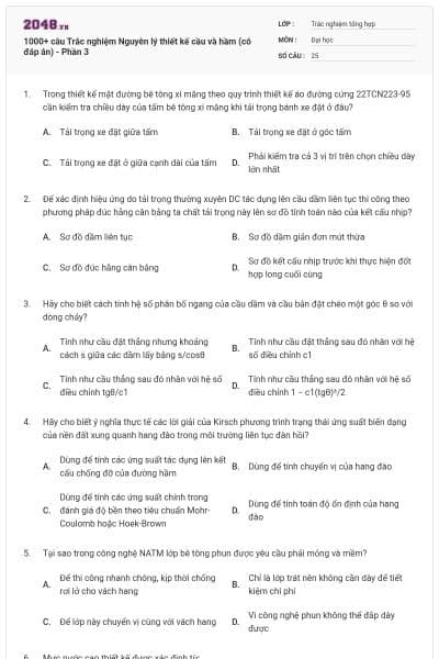 1000+ câu Trắc nghiệm Nguyên lý thiết kế cầu và hầm (có đáp án) - Phần 3