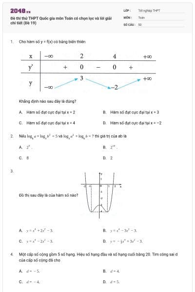 Đề thi thử THPT Quốc gia môn Toán có chọn lọc và lời giải chi tiết (Đề 19)