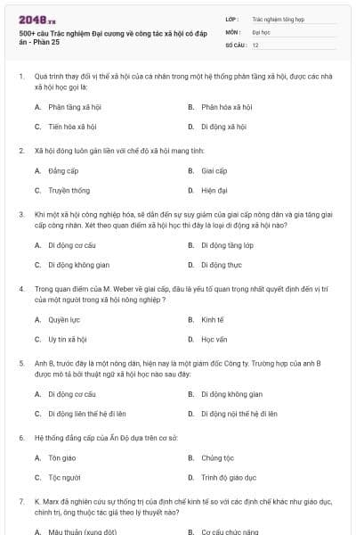500+ câu Trắc nghiệm Đại cương về công tác xã hội có đáp án - Phần 25