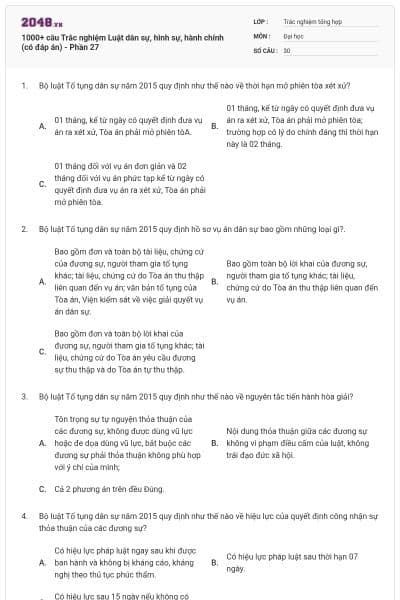 1000+ câu Trắc nghiệm Luật dân sự, hình sự, hành chính (có đáp án) - Phần 27