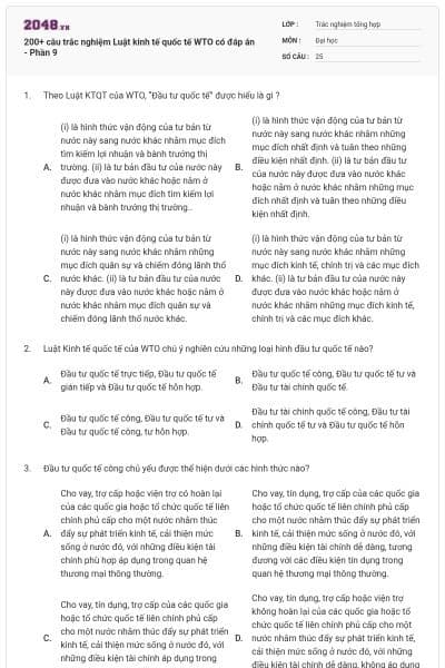200+ câu trắc nghiệm Luật kinh tế quốc tế WTO có đáp án - Phần 9