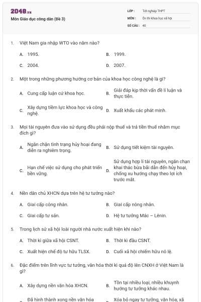 Môn Giáo dục công dân (Đề 3)