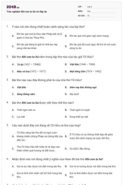 Trắc nghiệm Khi con tu hú có đáp án