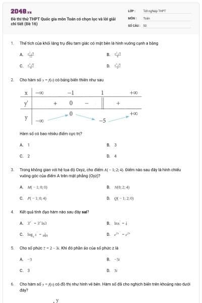Đề thi thử THPT Quốc gia môn Toán có chọn lọc và lời giải chi tiết (Đề 16)