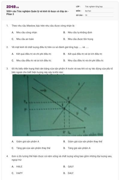 500+ câu Trắc nghiệm Quản lý và kinh tế dược có đáp án - Phần 3