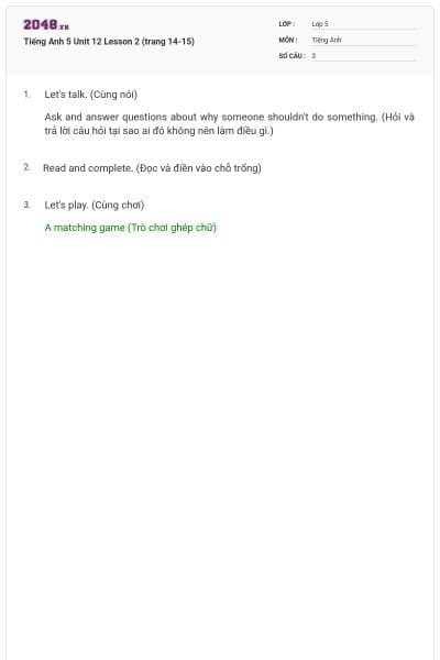 Tiếng Anh 5 Unit 12 Lesson 2 (trang 14-15)