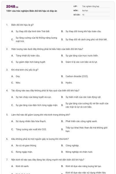 100+ câu trắc nghiệm Biến đổi khí hậu có đáp án