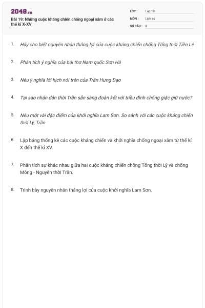 Bài 19: Những cuộc kháng chiến chống ngoại xâm ở các thế kỉ X-XV