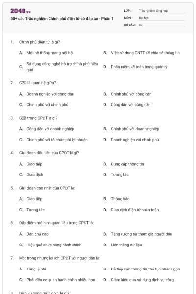 50+ câu Trắc nghiệm Chính phủ điện tử có đáp án - Phần 1