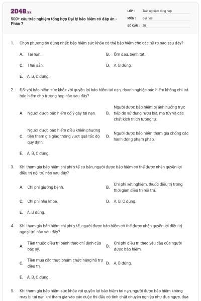 500+ câu trắc nghiệm tổng hợp Đại lý bảo hiểm có đáp án - Phần 7